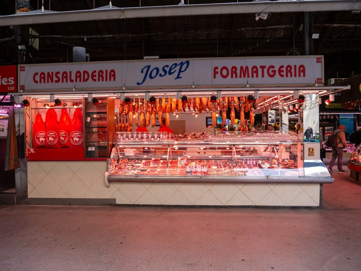A ham and cheese counter in La Boqueria